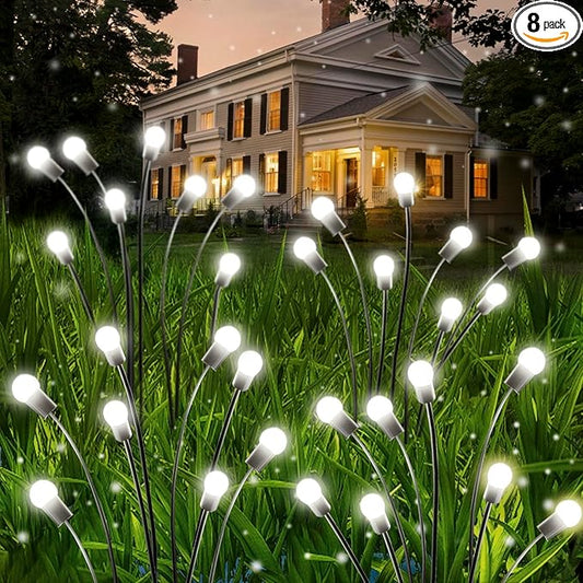 OZS 8 Pack Total 64 LED Solar Firefly Lights Fairy Outdoor - Solar Garden Lights Outdoor, Sway by Wind, Waterproof for Garden Patio Pathway Fairy Decoration (Cool White)