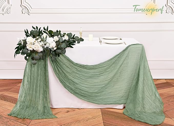 16 Pack 10Ft Cheesecloth Table Runner Sage Green, 20 x 120 Inch Rustic Gauze Boho Cheese Cloth Table Runners Wedding Long Table Runner for Wedding Party Bridal Shower Table Decoration