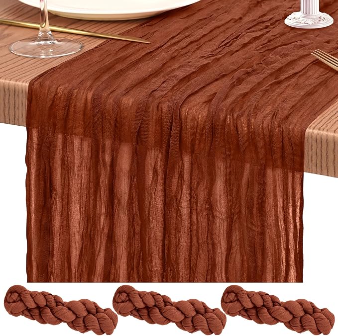 3 Pack Cheesecloth Table Runner 10FT Terracotta Table Runner Boho Gauze Cheese Cloth Table Runners Long Rustic Sheer Table Decorations for Wedding Party Baby Bridal Shower Birthday Holiday Home