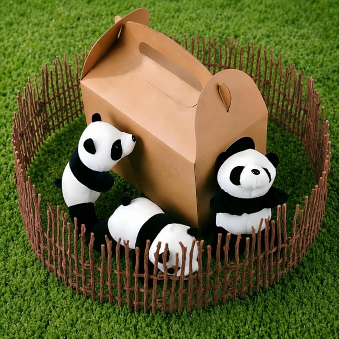 Adopt A Panda Party Favors Mini Plush Stuffed Animals Set with 12 Plush Panda Mini Fence Blackboard Kraft Paper Box for Adopt An Animal Themed Birthday Party