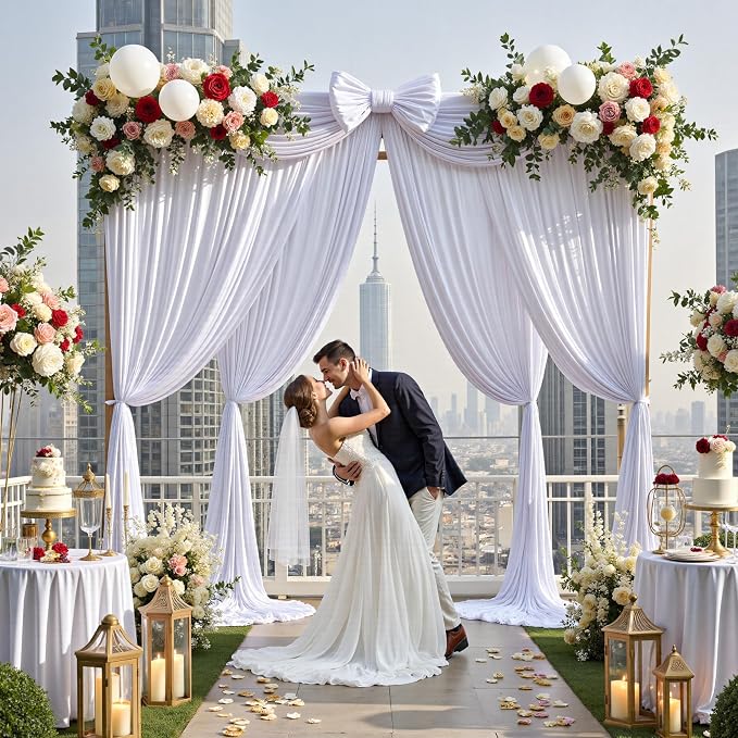 20ft x 14ft Wrinkle Free White Backdrop Curtains for Parties, White Photo Backdrop Drapes 4 Panels 14FT Long Silky Back Drop Cloth for Wedding Birthday Photography Background Decor