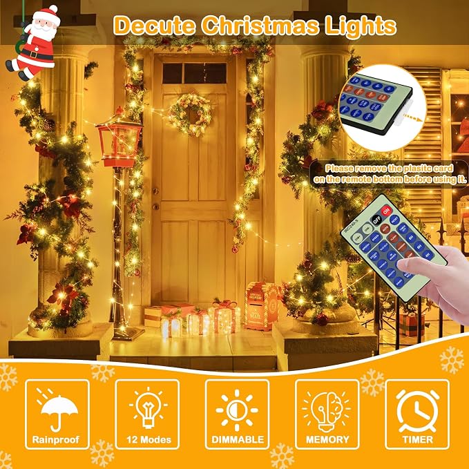 Decute 300Led 99FT Copper Wire Christmas Fairy String Lights Dimmable with Remote Control Starry Lights with UL Cerficated Decorative for Party Wedding Bedroom Yard Christmas Tree Warm White