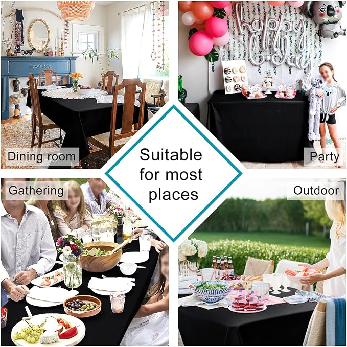 Hiasan 2 Pieces Black Tablecloth Rectangle - Waterproof and Wrinklr Resistant Washable Polyester Fabric Table Cloth for Dining Room and Outdoor Use, 54 x 80 Inch