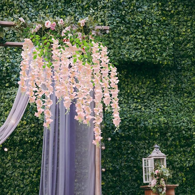 U'Artlines 108 Pack (Total 388.8 Feet) Artificial Fake Wisteria Vine Rattan Hanging Garland Silk Flowers String Home Party Wedding Decor (108, Light Pink)