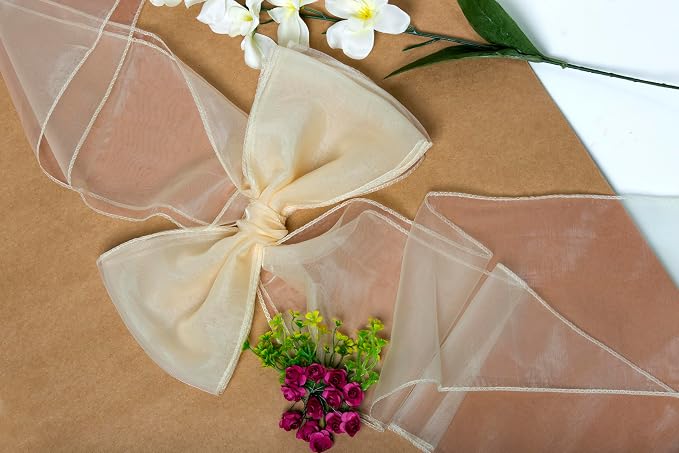 MDS Pack of 250 PCS Organza Chair Sashes Wider Dining Chair Bows Ribbon Tie Back for Wedding Party Birthday Bridal Shower Reception Event Banquet Home Chair Cover Decoration - Beige