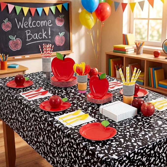 Vesici 452 Pcs Back to School Party Decorations Apple Paper Plates Napkins Cups Tablecloths Tableware Set for First Day of School Preschool Kindergarten Teacher Classroom Party Supplies