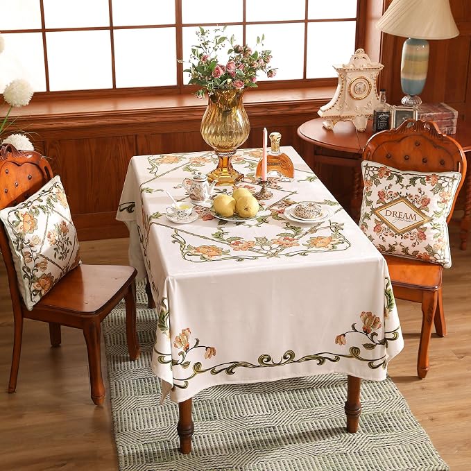 patdrea Vintage French Linen Tablecloth,Rectangular,87"x63"-Santiago C | Beautiful Print Table Cloth for Rectangle Table,Colorful Floral Patterned,for Dining Room Tea Party Thanksgiving