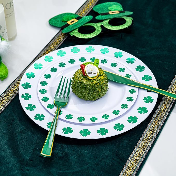 WDF 180PCS Green Plastic Silverware - Green Utensils 60 Forks, 60 Knives and 60 Spoons - Heavy Duty Silverware for Party Supplies/St. Patrick's Day