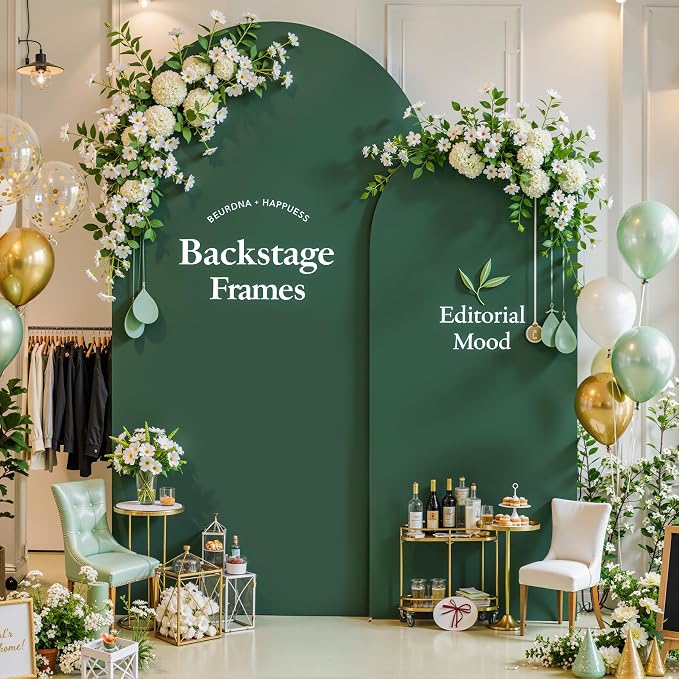 Dark Green Arch Backdrop Cover for Wedding, 7.2FT 6FT Set of 2 Stretchy Spandex Fitted Arch Stand Cover for Baby Shower, Birthday Party Decor, Chiara Backdrop Cover with Double-Sided Design