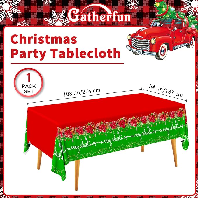 Christmas Party Supplies Disposable Paper Plates Napkins Cups Knives Spoons Forks Tablecloth for Merry Christmas Party Decorations，Serve 25