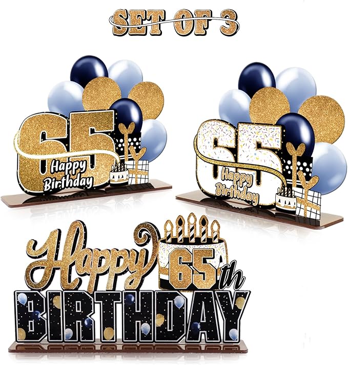 LINGTEER Happy 65th Birthday Gold Acrylic Table Topper Centerpieces Set - Cheers to 65 Years Old Birthday 65th Bday Party Gift Decorations.