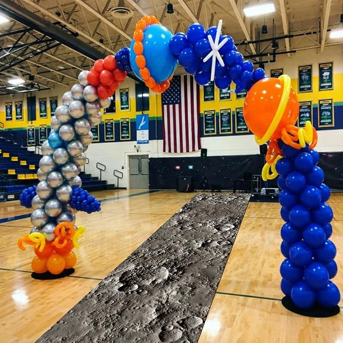 Lyrow 2 Pieces Space Themed Party Decorations 2 x 10 ft Moon Aisle Runner Non-Slip Lunar Carpet for Outer Space Birthday Party Decoration Astronaut Galaxy Birthday Supplies Lawn Indoor Outdoor Decor