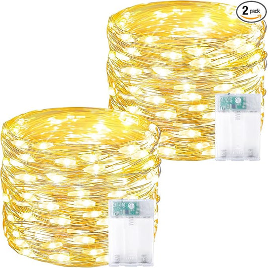 2 Pack 60 LED Fairy Lights Battery Operated with Timer, 20FT Waterproof String Lights Indoor Outdoor, Cuttable Battery Light for Home Bedroom Wedding DIY Centerpiece Christmas Decorations (Warm White)