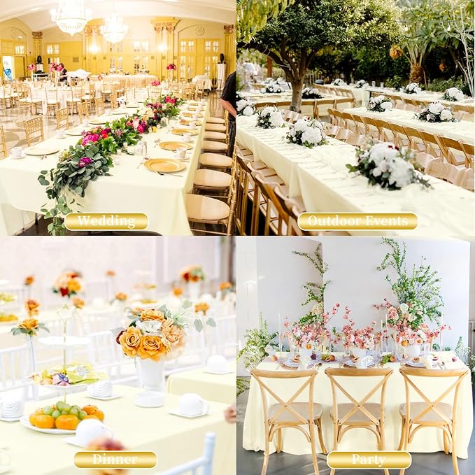 Showgeous 4 Pack Beige Tablecloth 60 x 102 Inch, Rectangle Table Cloth for 6 Foot Table, Wrinkle Resistant Washable Polyester Table Cover for Wedding Dining Table Buffet Parties and Camping