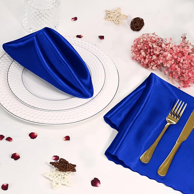 60 Pieces Royal Blue Satin Napkins 20x20 Inches Satin Cloth Napkins, Square Satin Napkins with Scalloped Edges, Elegant & Silky Table Napkins for Restaurant Banquet Wedding