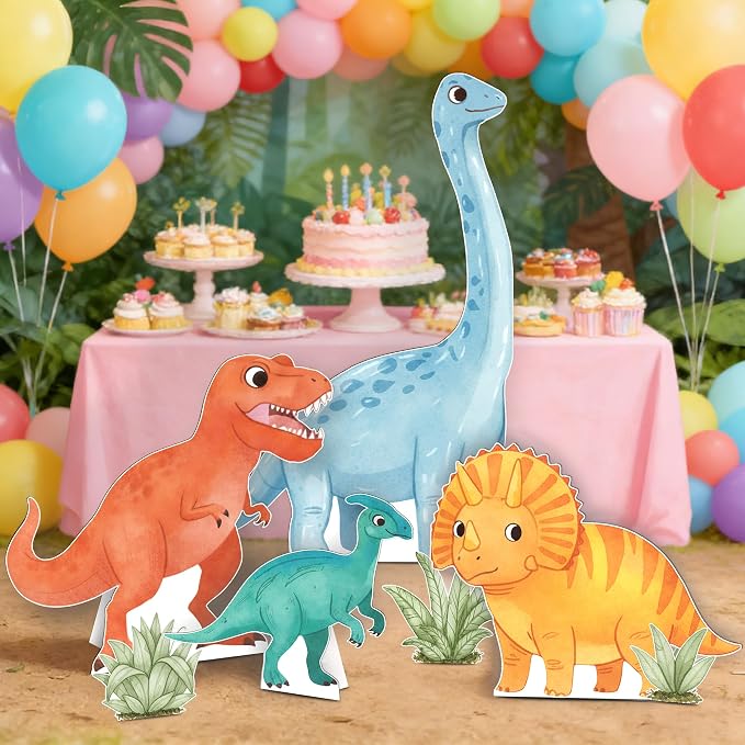 4PCS Dinosaur Birthday Party Decorations - 51.5 Inch Jungle Dinosaur Cardboard Cutouts with Stands, Dino Photo Booth Props for Birthday, Baby Shower, Jungle Safari Party Supplies