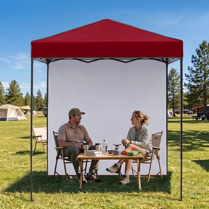 EAGLE PEAK 6x4 Instant Pop Up Canopy Tent with 1 Side Wall Panel, Straight Leg Sun Shelter, Portable Canopy with Carry Bag for Camping, Beach & Sports, Burgundy