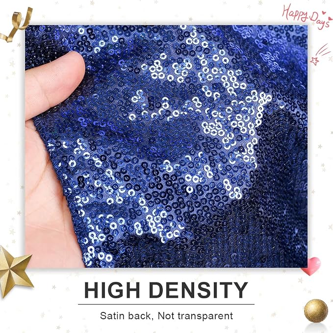PartyDelight Navy Blue Sequin Backdrop Curtains 5x10ft 2 Panels | 3mm stitched sequin curtain with 4 inch rod pocket for 5x10ft wide reception wall head table stage backdrop and event display
