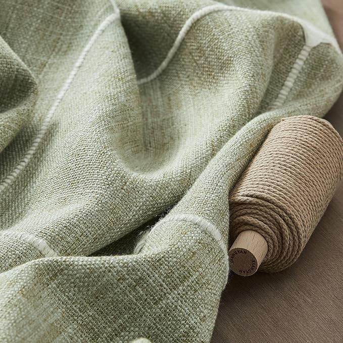 ZeeMart Boho Grid Table Cloth with Tassels (Sage Green, 60" x 104"), Heavy Weight Linen Checked Embroidered Farmhouse Tablecloth, Water Resistant Rectangle Green Tablecloths
