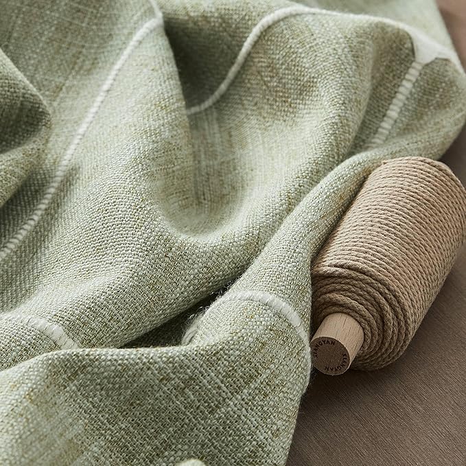 ZeeMart Boho Grid Table Cloth with Tassels (Sage Green, 60" x 84"), Heavy Weight Linen Checked Embroidered Farmhouse Tablecloth, Water Resistant Rectangle Green Tablecloths