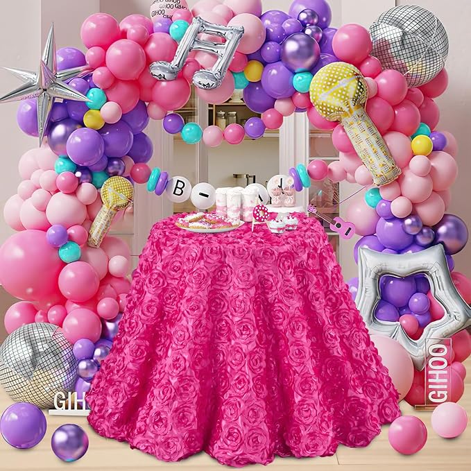 Fanqisi Hot Pink Rosette Tablecloth: 50x102 Inches Wedding Tablecloth - Party Satin 3D Floral Table Cover for Baby Shower Decorations
