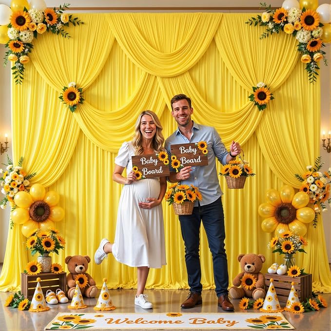 10 Panels Yellow Backdrop Curtains for Wedding Party Wrinkle Free Backdrops Curtain Drapes Fabric Decorations Photo Back Drop Cloth for Baby Shower Photography Stage Reception 50ft(W) x 12ft(H)