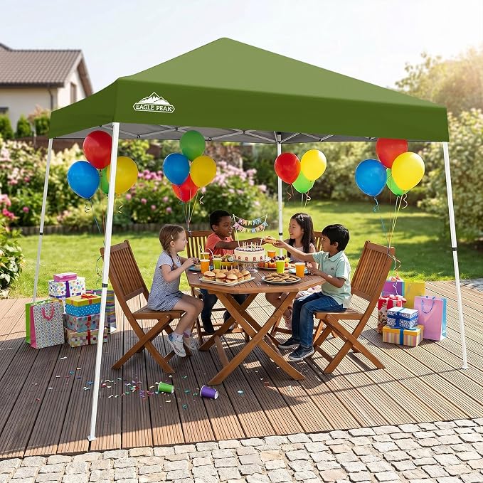 EAGLE PEAK 10x10 Slant Leg Pop-up Canopy Tent Easy One Person Setup Instant Outdoor Beach Canopy Folding Portable Sports Shelter 10x10 Base 8x8 Top (Grass Green)