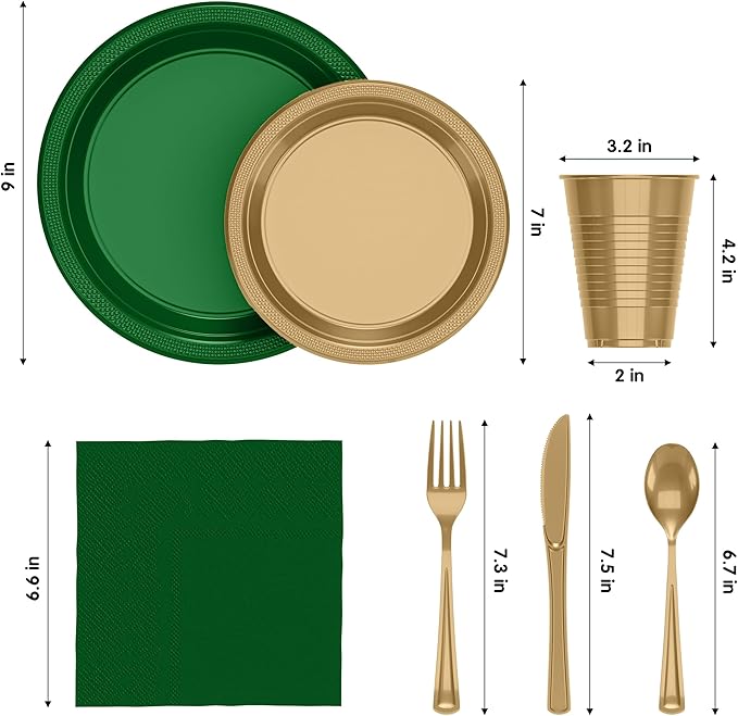 Exquisite 350 Pcs St. Patricks Plastic Plates For Party St. Patricks Disposable Plates Set, 50 Of Each 9" Dinner Plate Set, 7" Dessert Plate, Cups, Napkins & Cutlery Plastic Dinnerware