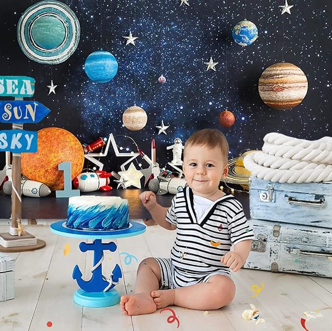 Outer Space Photography Backdrop Universe Planet Star Galaxy Astronaut Rocket Kids Birthday Party Decoration Boy Portrait Photo Background Birthday Party Cake Table Banner Vinyl,7x5ft