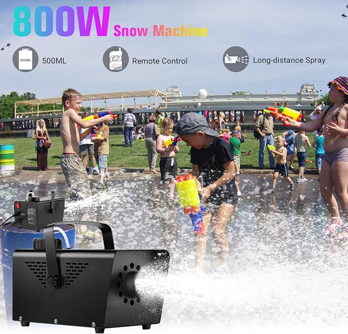Snow Machine for Outdoor Indoor: 800W Wireless Remote Control Fake Snow Maker - No Preheating Required for Pool Parties Kids Birthday Backyard Water Fun & Events