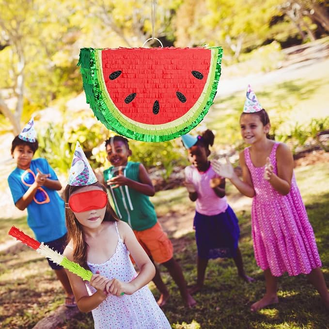 WERNNSAI Watermelon Piñata - Fruit Theme Summer Birthday Party Decorations Kids Fruit Piñata with Blindfold and Bat for Summer Tropical Party Supplies Fiestas Carnival Game