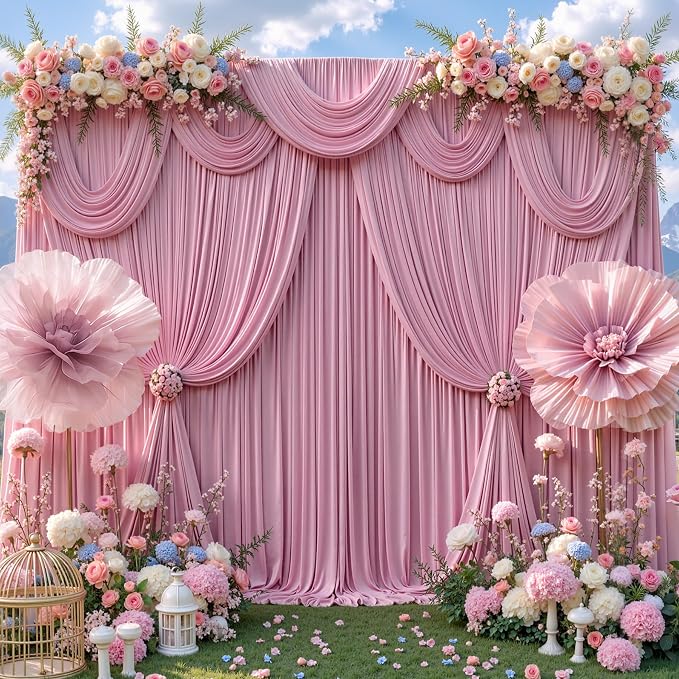 20x8ft Dusty Pink Photo Backdrop Curtains for Baby Shower Wrinkle Free Polyester Photoshoot Curtains Drapes Backdrop for Girls Birthday Party Wedding Graduation Photography Background 4 Panels 5x8FT