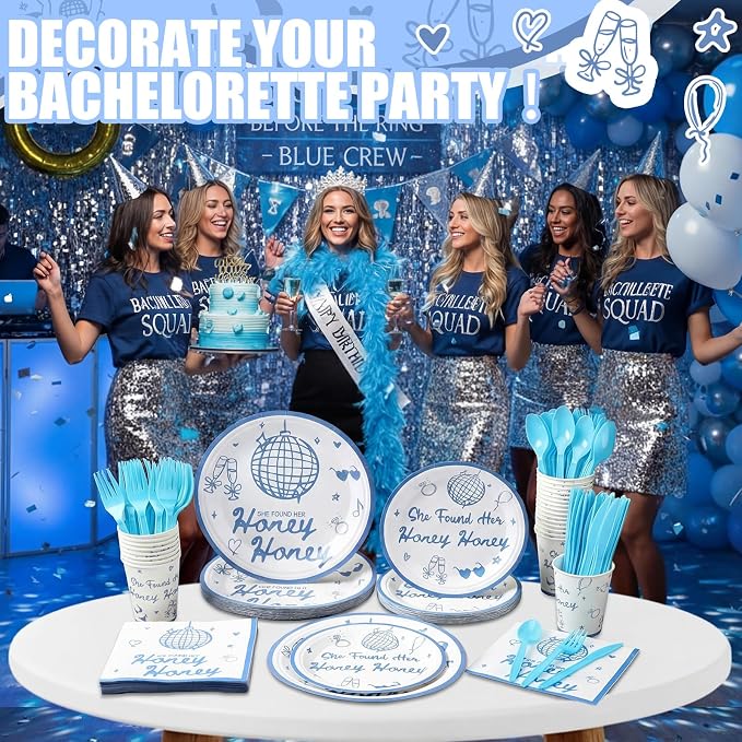 168 Pcs She Found Her Honey Honey Bridal Shower Party Supplies Mamma Mia Bachelorette Party Decoration Last Disco Bachelorette Tableware Set Dancing Queen Disposable Paper Plates Cup for 24