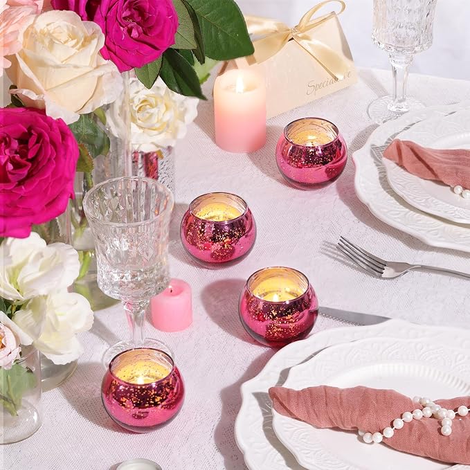 12 Pcs Hot Pink Candle Holders for Barbie Birthday Party Decorations- Summer Bridal Shower Decorations, Votive Candle Holders for Wedding, Pink Candle Centerpieces for Disco, Cowgirl Party
