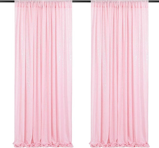 Pink Sequin Backdrop Curtains-2 Panels 3FTx8FT Light Pink Backdrop for Wedding, Glitter Party Decorations Background Drapes for Birthday Party Anniversary Graduation Photo Booth Decor