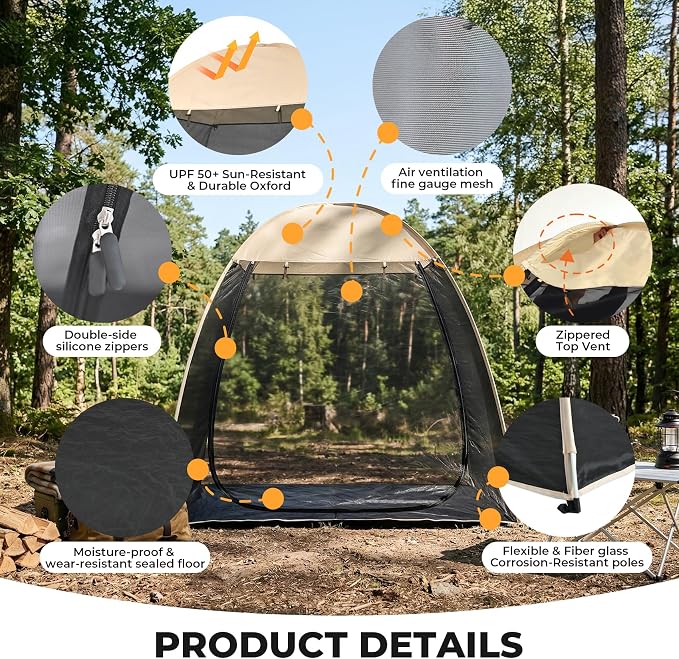 Alvantor® Pop Up Screen House Tent, 7'x4' Instant Camping Screen Room, Screen Gazebo Canopy for Patios/Deck/Backyard, Portable Mesh Tent with Shade Cloths, Easy Set Up, 2-3 Person