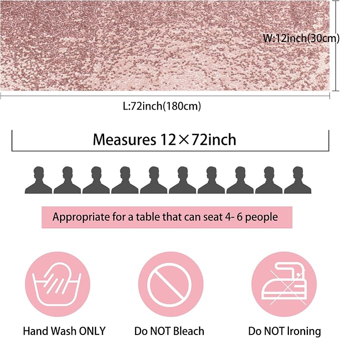 12 Packs 12 X 72 Inch Sequin Table Runner Glitter Dining Table Runner for Birthday Wedding Engagement Bridal Baby Shower Bachelorette Holiday Celebration Party Supplies Decorations (Rose Gold)