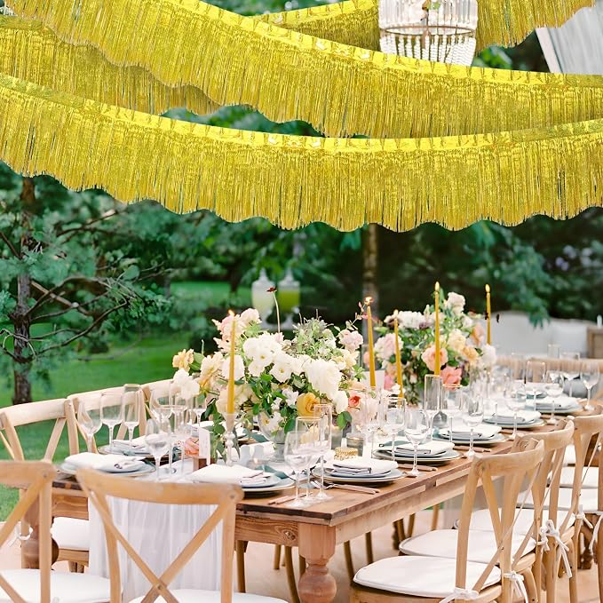 LOLStar Gold Foil Fringe Tinsel Garland, Tinsel Streamers Banner, 6 Pack | 60Ft Tinsel Streamers, Shiny Gold Tinsel Fringe Banners for Wedding, Birthday, Anniversary, Christmas, New Year Party Decor