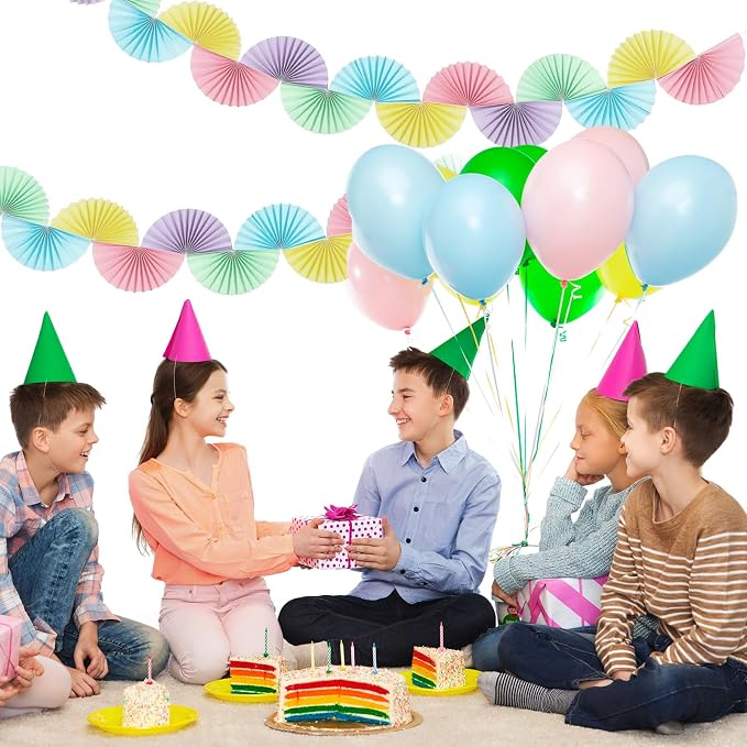 3 Pack Wedding Paper Fans Garland 15.6ft Colorful Background Ceiling Hanging Decorations Paper Garland Decorations Set for Birthday Party Supplies 3D Bachelorette Party Decorations (Pastel)