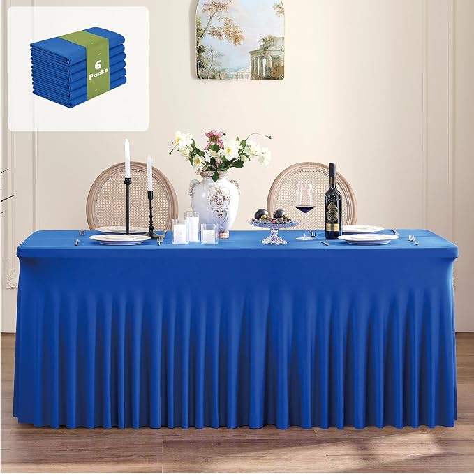 leegleri 6 Pack Royal Blue Spandex Table Clothes for 6 Foot Rectangle Tables, Wrinkle Free Fitted Table Cloth 6ft Stretch Tablecloths for Parties Weddings Birthday Banquet Baby Shower
