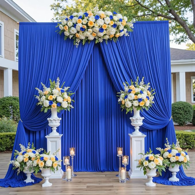 20ftx12ft Wrinkle Free Royal Blue Backdrop Curtain, 4 Panels 12FT Height Royal Blue Wedding Backdrop Drapes, Silky Polyester Back Drop Cloth for Birthday Photography Background Party
