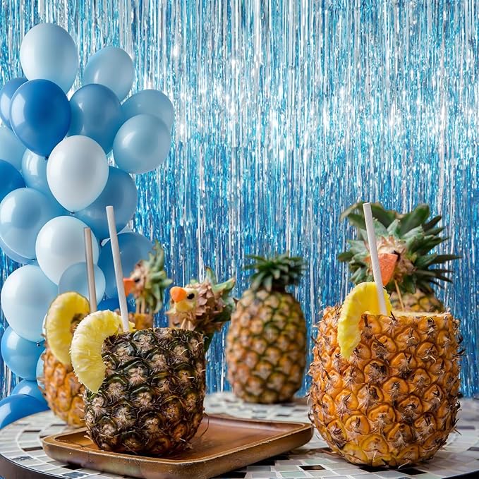 GOER 3.2 ft x 9.8 ft Metallic Tinsel Foil Fringe Curtains Party Photo Backdrop Party Streamers for Birthday,Graduation,New Year Eve Decorations Wedding Decor (Light Blue,5 pcs)