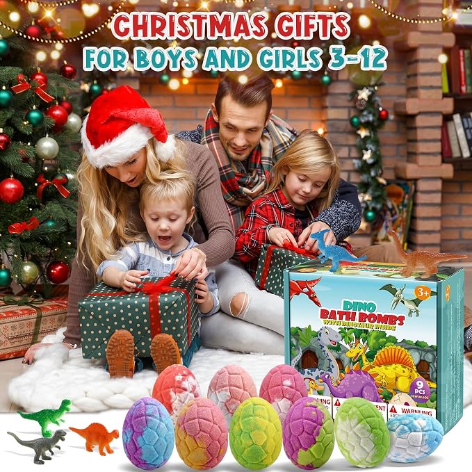Qivatex Bath Bombs for Kids with Dinosaur Toys Inside, Natural Organic | Fun Bubble Bath Gift Set, Perfect for Fathers Day & Kids Birthday Presents. Gentle Formula for Daily Bath Time