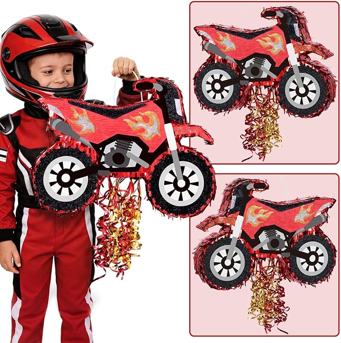 WERNNSAI Motorcycle Piñata - Dirt Bike Piñata with Stick and Blindfold, for Men Motorcycle Themed Birthday Party Decorations, Celebration Game Supplies (16.5" x 12.4" x 2.9")