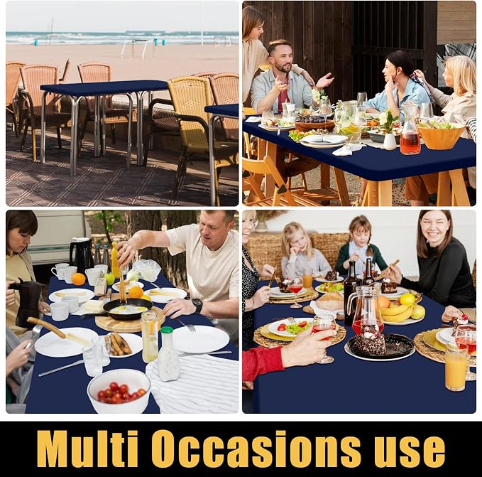 Smiry 6 Pack Rectangle Picnic Table Cloth, Waterproof Elastic Fitted Tablecloths, Washable Polyester Rectangular Patio Table Cover for Camping, Indoor and Outdoor (Navy, 30"x96")