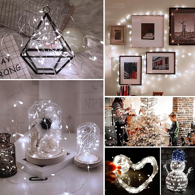 ZGWJ Fairy Lights Battery Operated, 100 Pack Twinkle String Lights 20 LED 7FT 3 Lighting Modes for Bedroom Decor, Easter, Halloween, Christmas, Party Indoor and Outdoor Decoration (White, 100PCS)