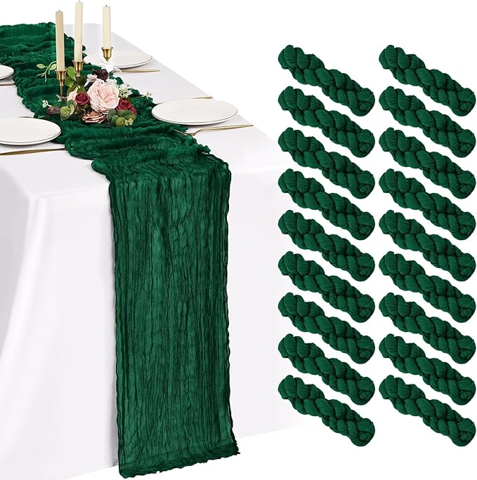 18 Pack Cheesecloth Table Runner 10FT Emerald Green Table Runner Boho Gauze Cheese Cloth Table Runners Long Rustic Sheer Table Decorations for Wedding Party Baby Bridal Shower Birthday Holiday Home