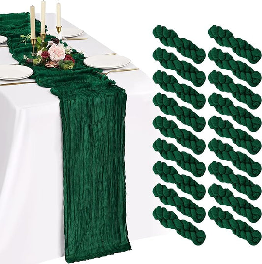 18 Pack Cheesecloth Table Runner 10FT Emerald Green Table Runner Boho Gauze Cheese Cloth Table Runners Long Rustic Sheer Table Decorations for Wedding Party Baby Bridal Shower Birthday Holiday Home