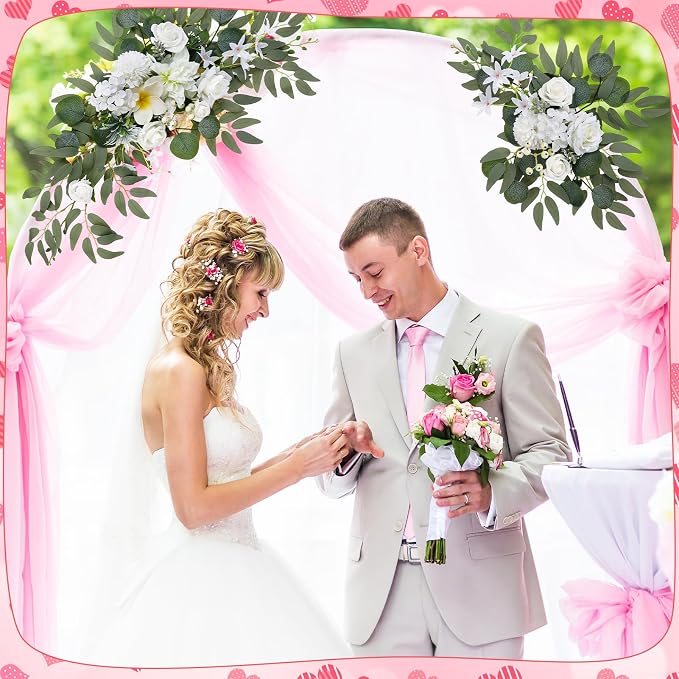 Wedding Arch Decorations 2 Pack - Reusable Artificial Hanging Flowers Floral Swag Greenery Garland for Wedding Welcome Sign Backdrop Bridal Ceremony Reception, Baby Shower