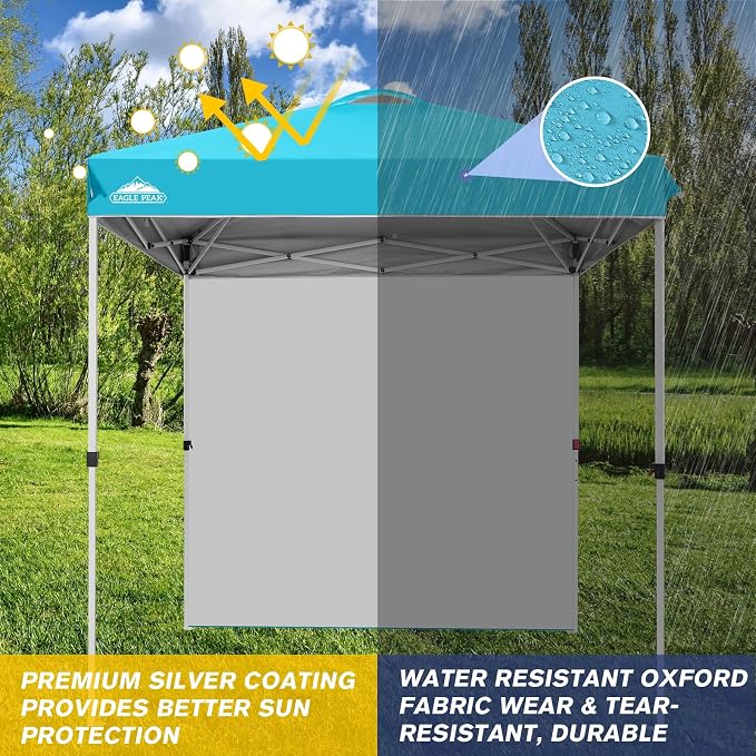 EAGLE PEAK Commercial Canopy 6.6x6.6 Pop Up Canopy Tent with 1 Sidewall, Easy Setup Heavy Duty Instant Event Shelter for Vendors & Markets, Outdoor Sun Shade, Light Blue